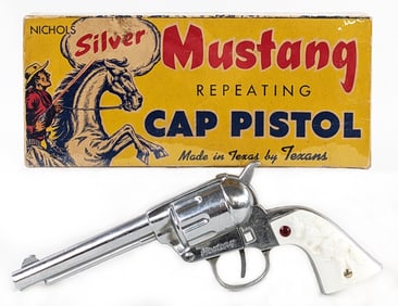 Nichols Silver Mustang Repeating Cap Gun Pistol w/ Box
