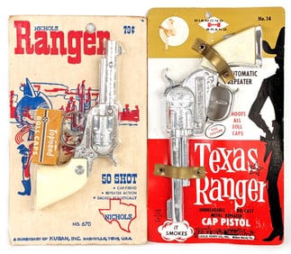 Leslie-Henry Texas Ranger & Nichols Ranger Cap Guns New On Cards