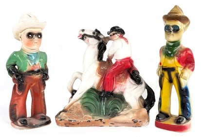 (3) Lone Ranger Chalkware Figures