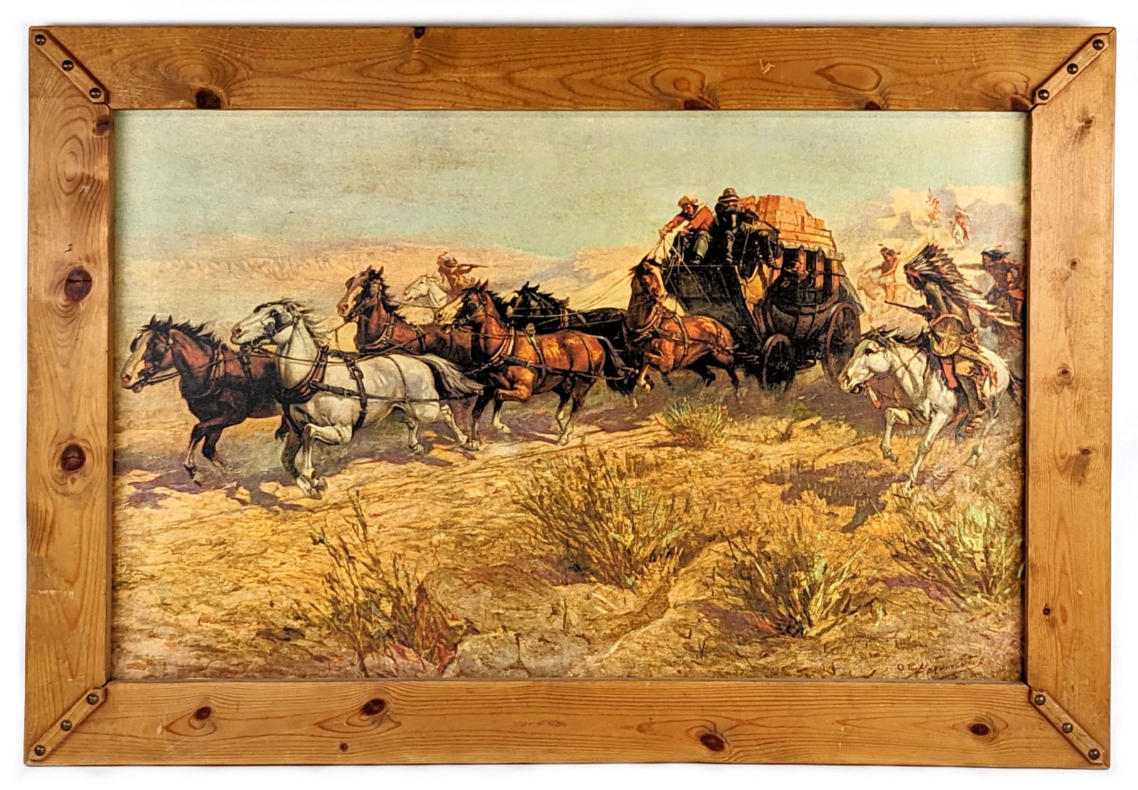 Budweiser Attack On the Overland Stage Framed Print On Canvas (1 of 6)