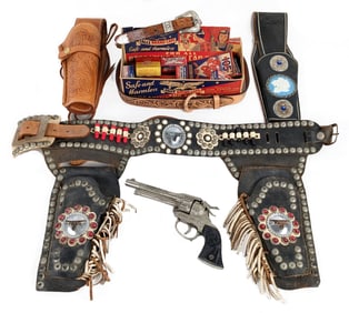 Leslie Henry Smokey Joe Cap Gun, Leather Holsters, and Roll Caps