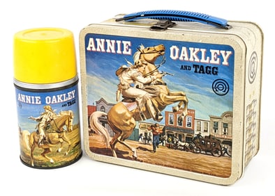 1954 Aladdin Industries Annie Oakley and Tagg Metal Lunchbox w/ Thermos