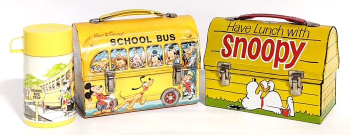 Snoopy & Walt Disney School Bus Dome Metal Lunchbox