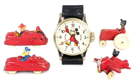 Large Mickey Mouse Watch & Disney Auburn Rubber Toys