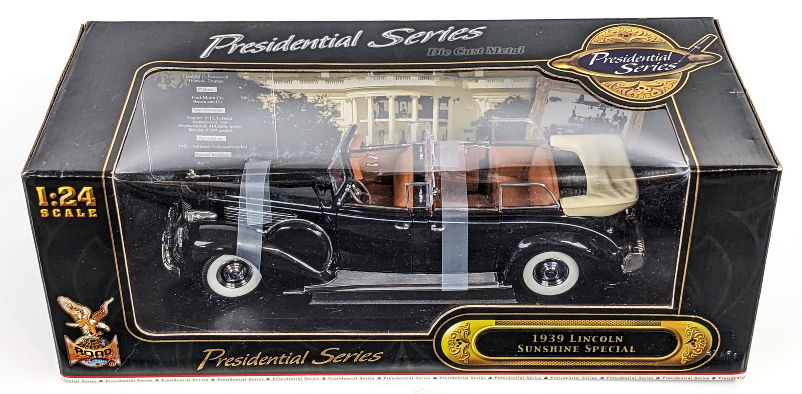 1/24 Scale Presidential Series 1939 Lincoln Sunshine Special: 1/24 Scale die-cast Road Signature Presidential Series 1939 Lincoln Sunshine Special car. The car is in good condition new in the box.