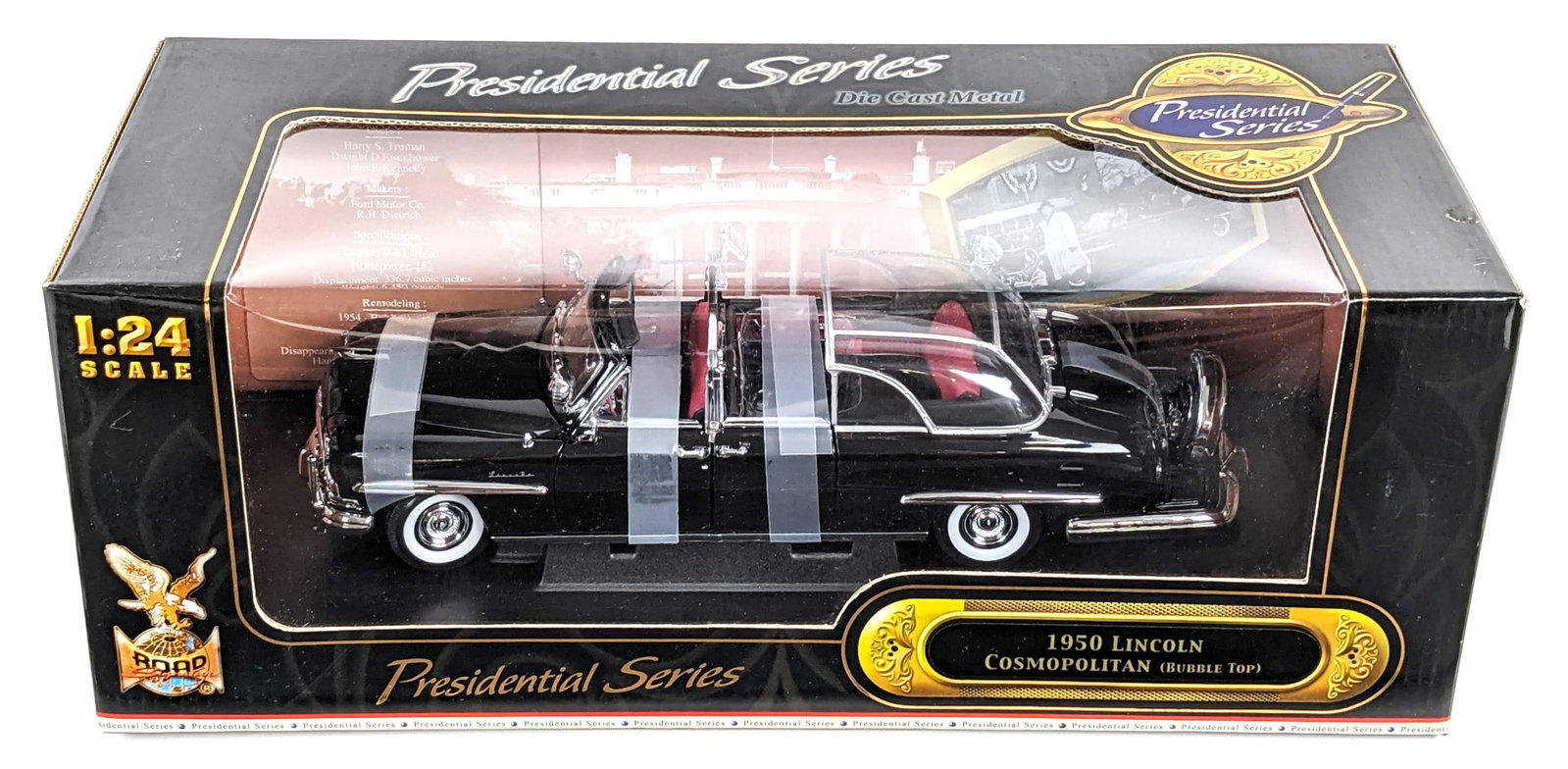 1/24 Scale Presidential Series 1950 Lincoln Cosmopolitan w/ Bubble Top: 1/24 Scale die-cast Road Signature Presidential Series 1950 Lincoln Cosmopolitan with bubble top. The car is in good condition new in the box.