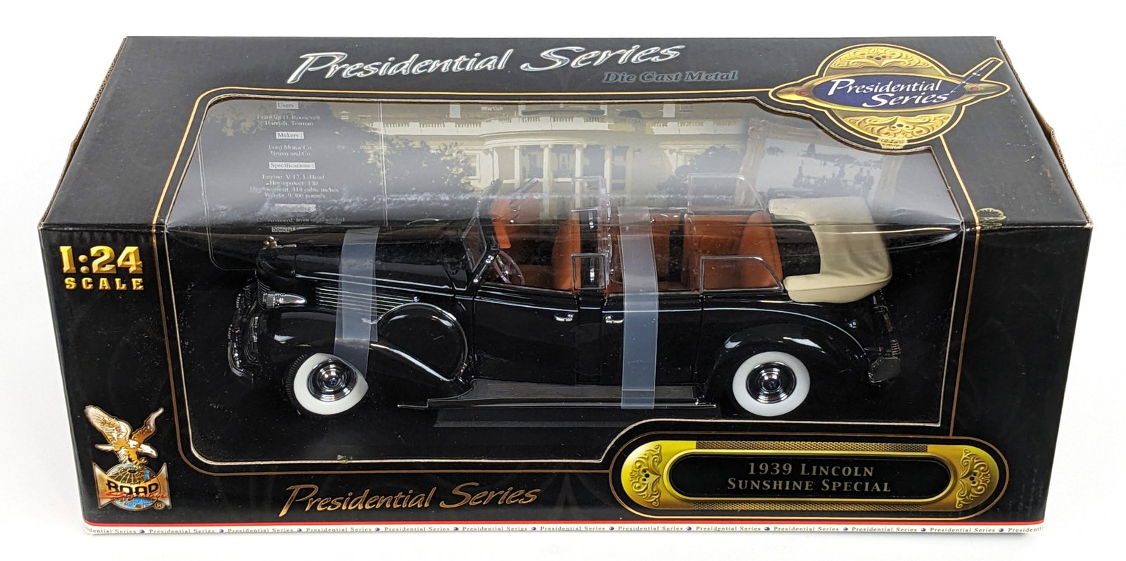 1/24 Scale Presidential Series 1939 Lincoln Sunshine Special: 1/24 Scale die-cast Road Signature Presidential Series 1939 Lincoln Sunshine Special car. The car is in good condition new in the box.