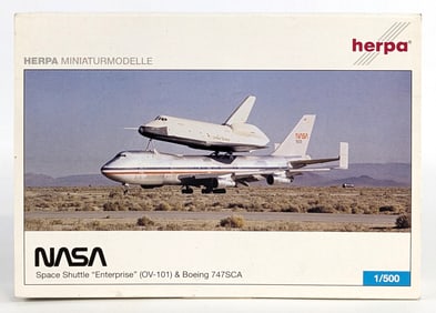 1/500 Scale Herpa NASA Space Shuttle "Enterprise" (OV-101) & Boeing 747SCA Model Replicas - NIB