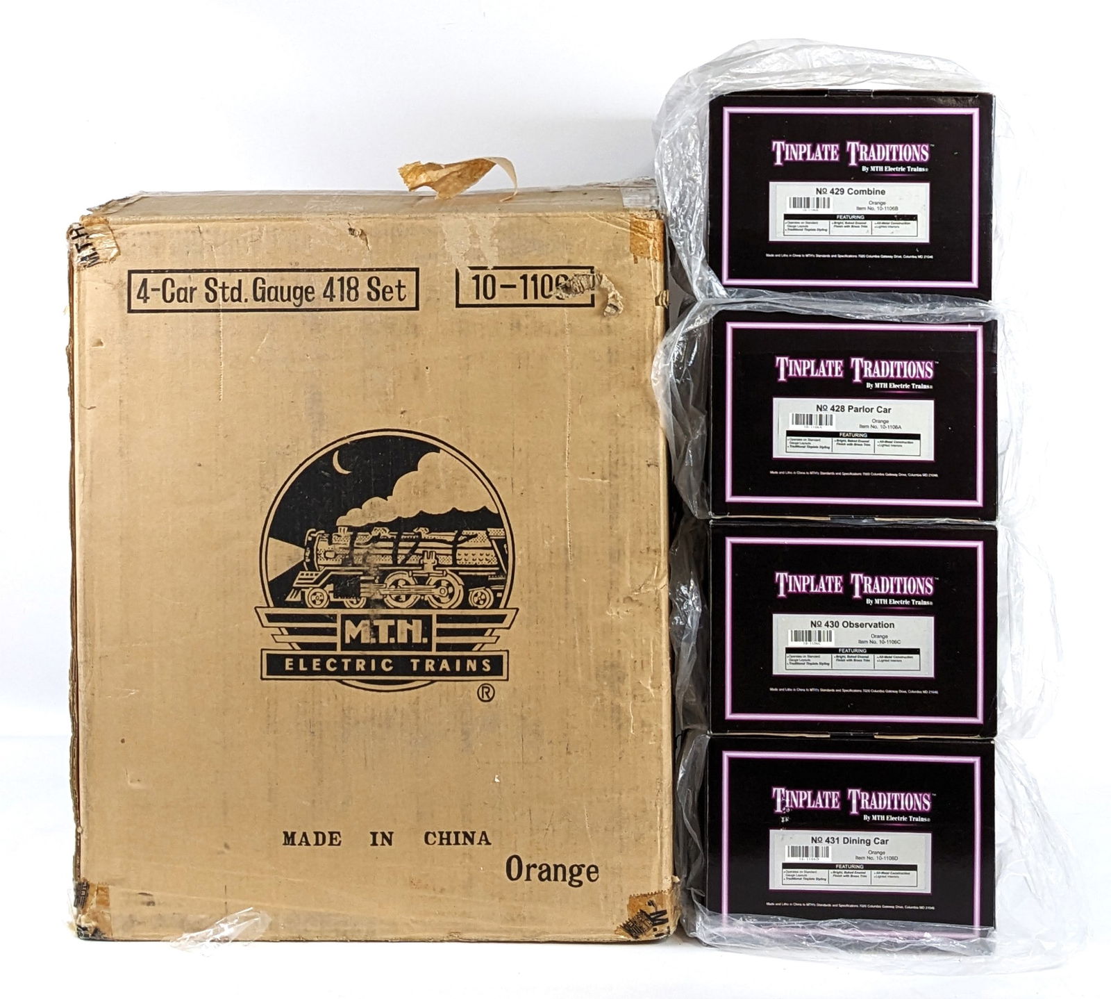 MTH Orange 4-Car Standard Gauge 418 Set Item #10-1106 (1 of 5)