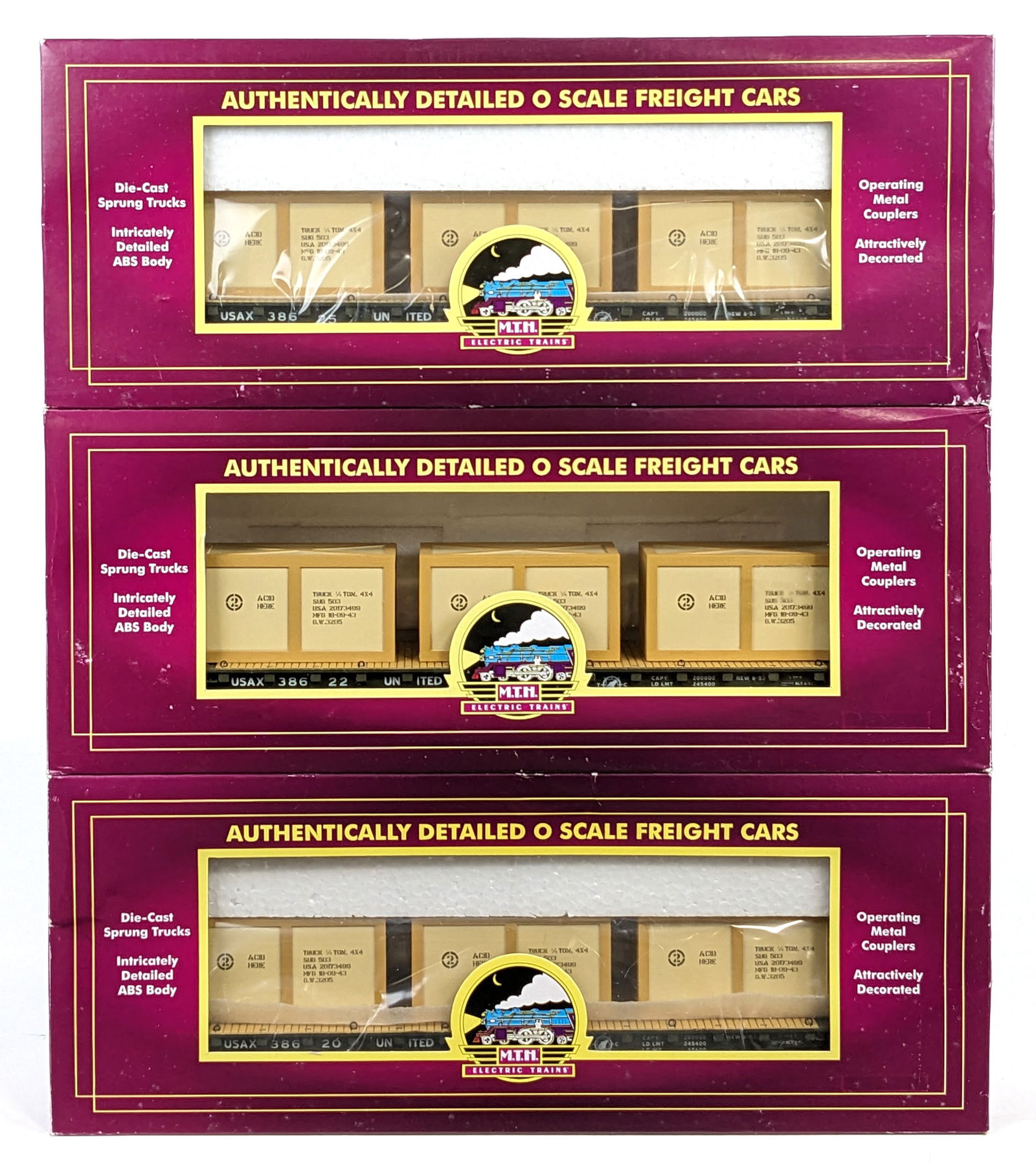 (3) MTH United States Army Flat Car w/ (3) Crates (1 of 6)