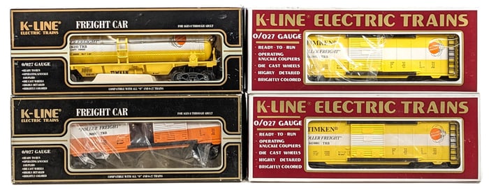 (3) K-Line Timken Classic Boxcars and (1) Timken Tank Car