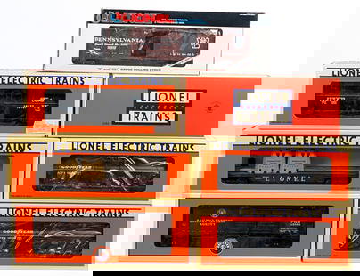 (7) Lionel Train Cars 6461 19604 16138 16666 15889 19212 16137: (7) Lionel train cars. Includes transformer car #6461, Goodyear single dome tank car #19604, Goodyear single dome tank car #16138, toxic waste car #16666, double door boxcar #15889, Pennsylvania box c