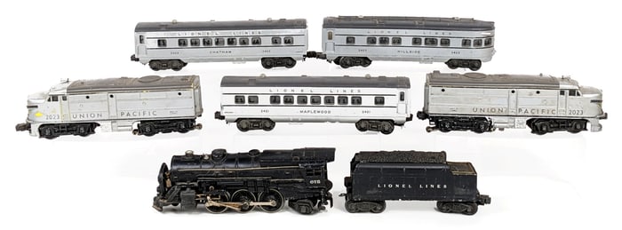 Lionel Union Pacific 2023 Diesel Units, 675 2-6-2 Engine w/ Tender, & Passenger Cars