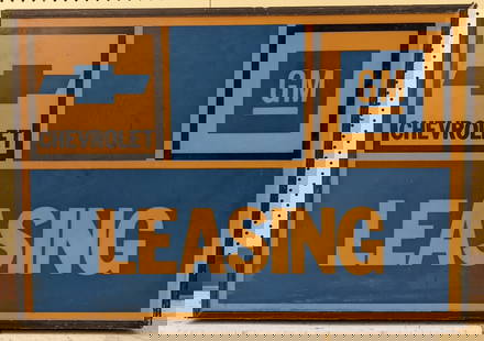 Vintage Chevrolet Leasing DS Lighted Dealer Sign: Vintage Chevrolet Leasing double sided lighted plastic advertising sign. Has discoloration, paint loss, and other wear from use and age. One side does have a crack in the face. Will need to rewired. I