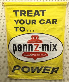 Vintage Pennzoil Penn Z-Mix Canvas Adv Banner
