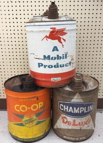 (3) Vintage 5 Gallon Motor Oil / Gasoline Cans