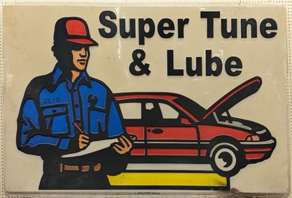 8ft Vintage Super Tune & Lube Embossed Sign