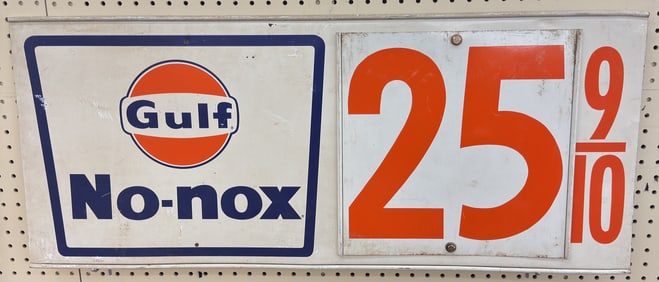 Vintage DST Gulf No-Nox Price Marker Sign