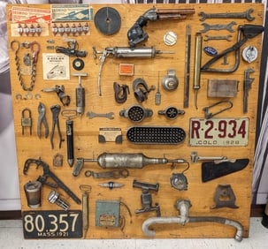 1920s-30s Automotive Shop Mounted Memorabilia Display