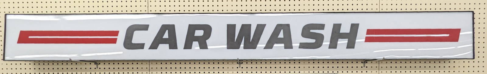 Over 7ft Lighted Car Wash Sign: Large Car Wash lighted advertising sign. It features a metal can and pecan face. Appears to be in good cosmetic condition with scratches and wear from use. Will need to be rewired. Measures