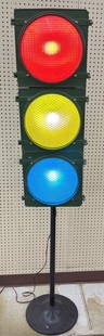 Cruose-Hinds Stop Light Street Signal On Base: Cruise-Hinds stop light street signal with custom base. Features a metal housing and Eagle Signal Co. marked glass lenses. Appears to be in good working condition with paint loss and wear from use and