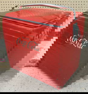 Vintage Coca-Cola Promotional Cooler By St. Thomas: Vintage Coca-Cola metal promotional advertising cooler by St. Thomas Metal Signs Ltd. Has some paint loss, rust damage on bottom, and other wear from use and age . It measures approximately 17in acros