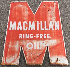 Vintage DST Macmillan Ring-Free Oil Die-Cut Sign