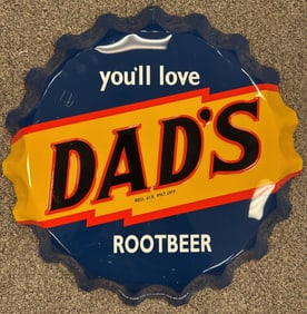 Replica Dad's Root Beer Bottle Cap Tin Advertising Sign
