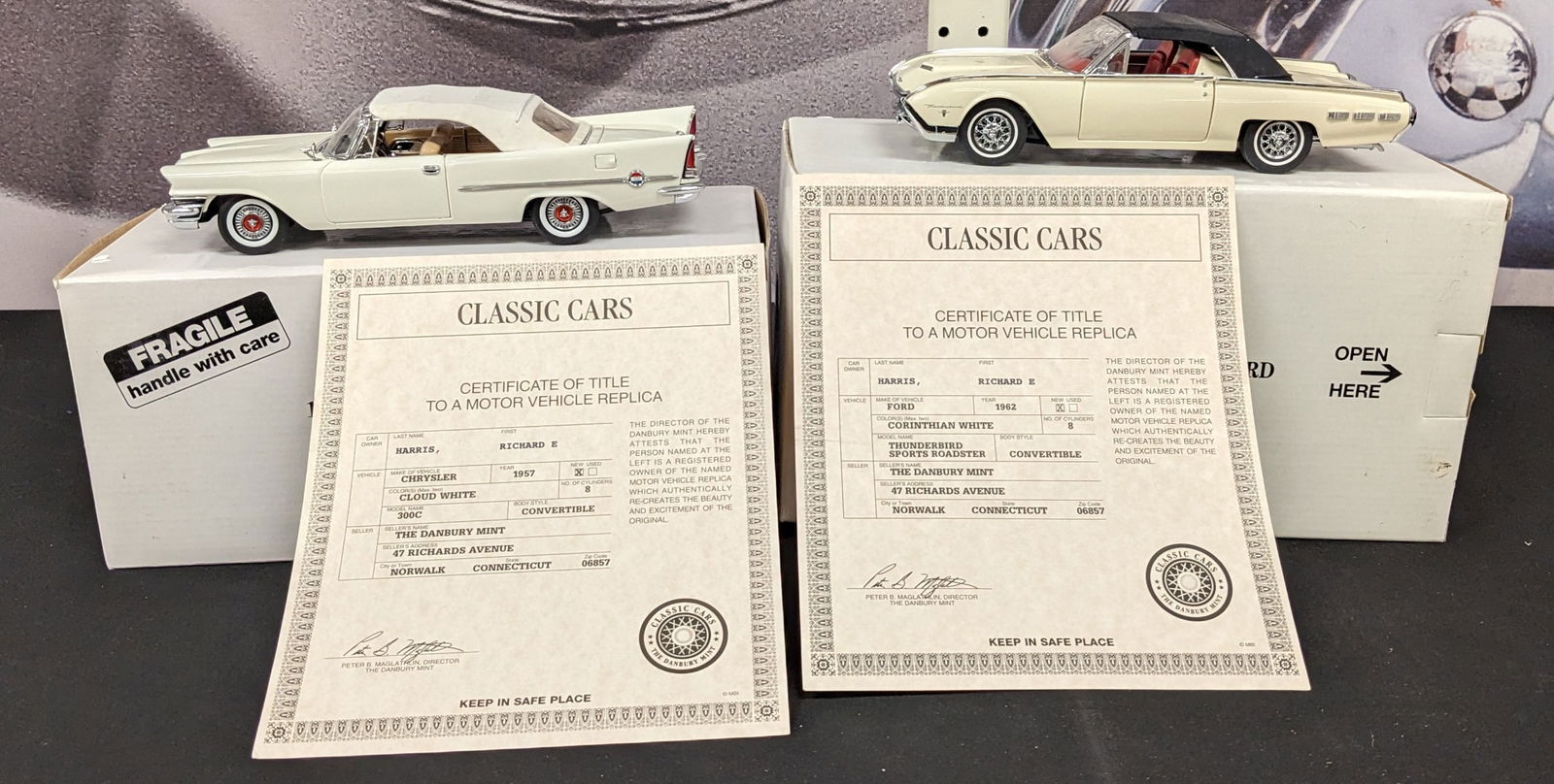 Danbury Mint 1957 Chrysler 300C Convertible & 1962 Ford Thunderbird Model Cars (1 of 9)