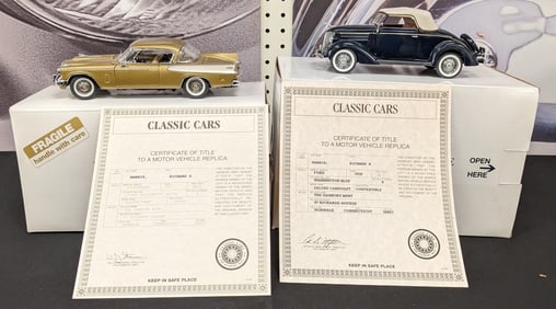 Danbury Mint 1936 Ford Deluxe Cabriolet & 1957 Studebaker Golden Hawk
