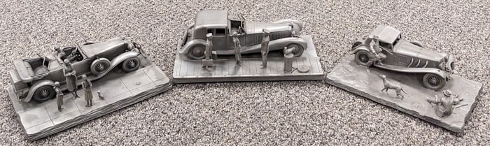 (3) Franklin Mint Pewter Automotive Scene Displays