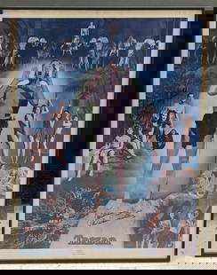 Signed Johnny Weissmuller & Johnny Sheffield Tarzan Movie Poster: Measures 24in wide x 30in tall.