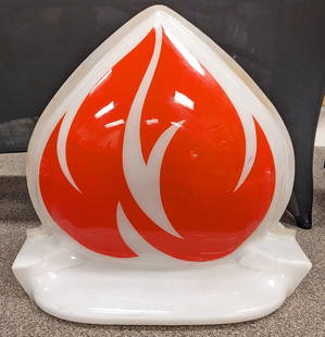 Standard Oil Flame Acrylic Sign Topper: Topper is in good condition with standard wear from display and age, and does have a crack towards the top of one side. Measures 24.5n wide x 24in tall x 19in deep.