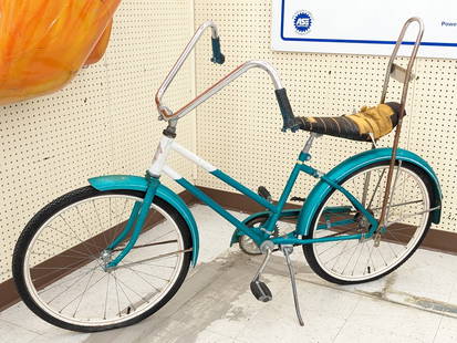 Goodyear Hi Way Patrol Columbia Bicycle: Bike features the original City of Omaha bike tag, banana seat, sissy bar, and down turned handle bars. Bike is in fair condition with heavy wear on the seat, and other scuffs and scratches from use a