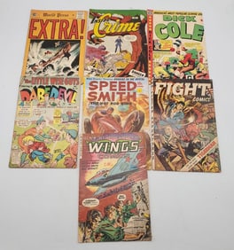 7 1950?s Golden Age Comic Books including Wings Comics, Fight Comics, and More