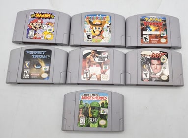 9 Nintendo 64 Video Games Cartridges including Pok?mon Staduim, Super Smash Bros, and more