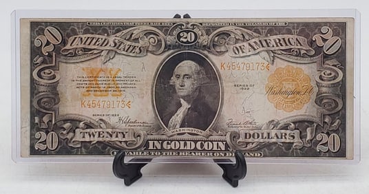 1922 Large $20 Twenty GOLD Certificate Dollar United States Legal Tender