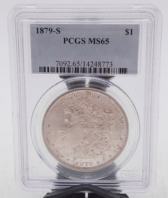 Graded 1879-S Silver Morgan $1 One Dollar Coin MS65