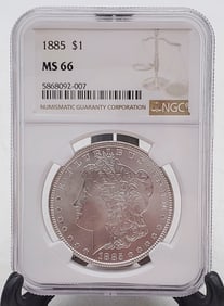 Graded 1885 Silver Morgan $1 One Dollar Coin MS66