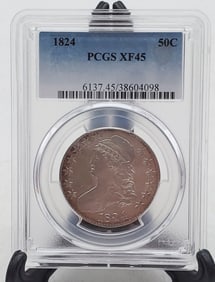 Graded 1824 Silver Capped Bust Half Dollar Coin XF45
