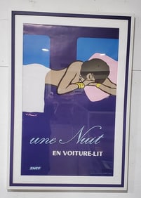 1973 Bernard Villemot "Une Nuit En Voiture" Lit SNCF French Railways Sleeping Cars Poster