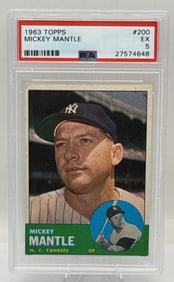 Graded 1963 Mickey Mantle Topps Baseball Card EX 5