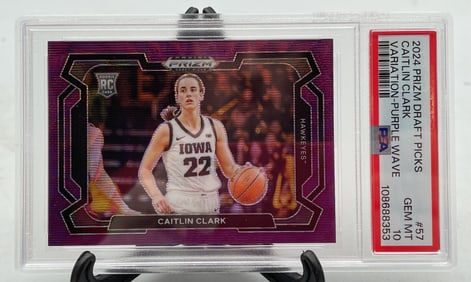 Graded 2024 Caitlin Clark Prizm Draft Picks Rookie Basketball Card Variation Purple Wave