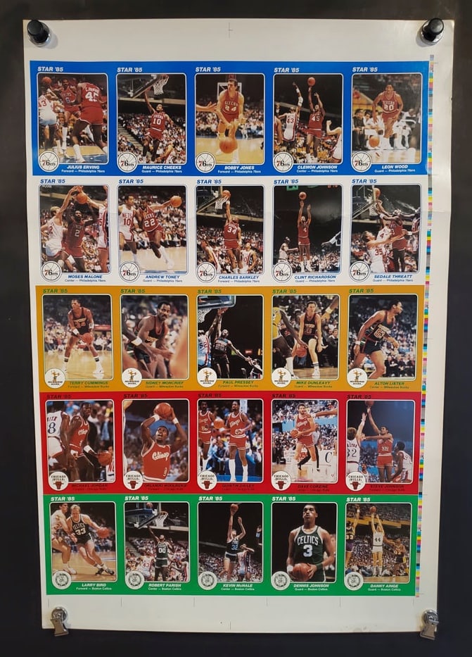 1985 Star Basketball 5?x7?Team Cards Uncut Sheet Featuring Michael Jordan (1 of 14)