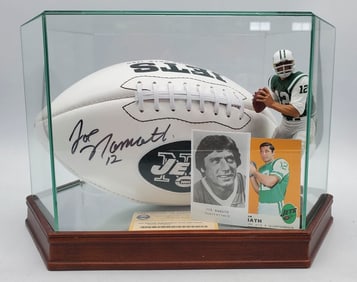 Joe Namath Signed New York Jets White Panel Football Steiner Authenticated with 1969 Topps Football