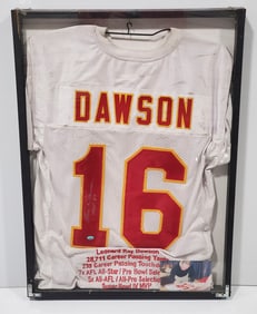 BrennansSports Authentic Len Dawson Autograph Framed Jersey HOF 87