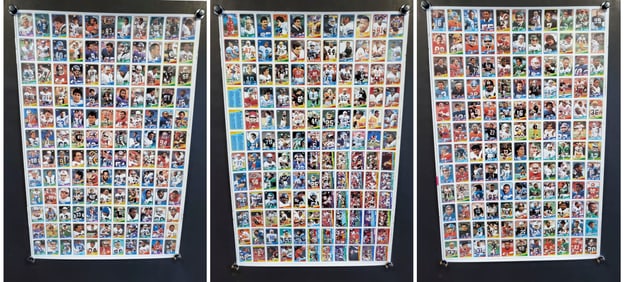 3 Topps 1988 Football Trading Cards Uncut Sheets, Complete Set