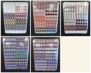5 Pro Set 1990 Football Trading Cards Uncut Sheets, 450 Cards, Mario, Simms, Sanders, Montana