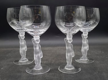 (4) Bayel Bacchante Frosted Nude Stem Water Goblets