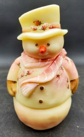 Fenton Burmese Snowman Fairy Light Uranium Glass